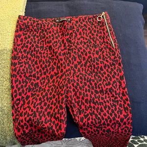 Zara red stretch leopard print pants XL